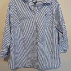 Chase Bank Lands' End Women's Blue and White Striped Button Down Shirt